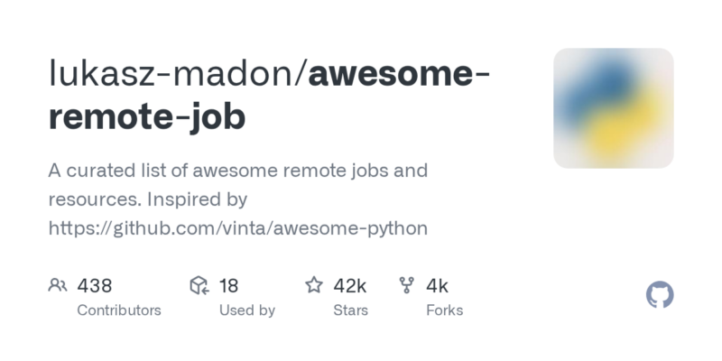 lukasz-madon/awesome-remote-job 源码下载_部署教程_开源项目-源码站