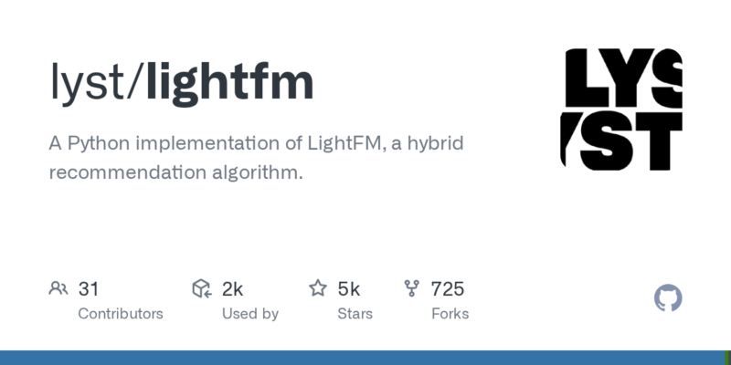 lyst/lightfm 源码下载_部署教程_开源项目-源码站